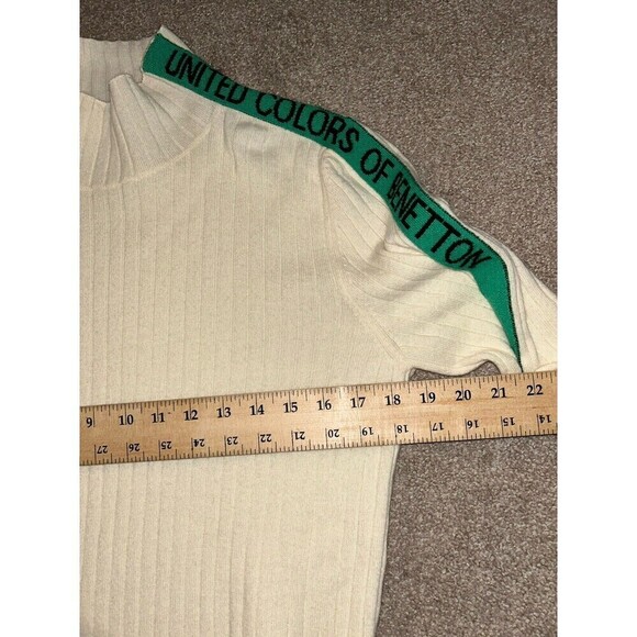 United Colors of Benetton Womens High Neck Sweater Green Stripe Cream‎ XL Wool - Picture 8 of 9